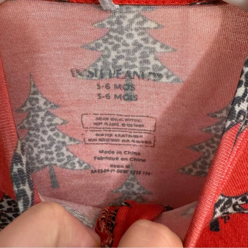 Posh Peanut Red Leopard Christmas‎ Tree Bamboo Ruffle Footie Sleeper 3-6 Months